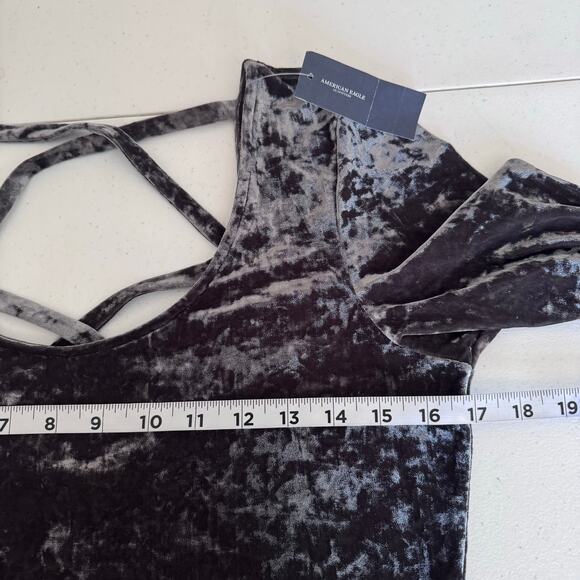 American Eagle Green Gray Velour Mini Skater Dress Women's Large Open Back Y2K - Picture 7 of 9